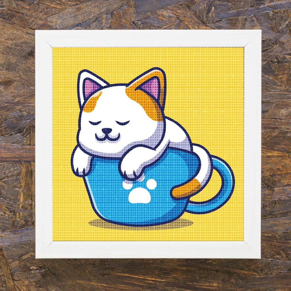 Kit Arte com Diamante - Gato na Xícara