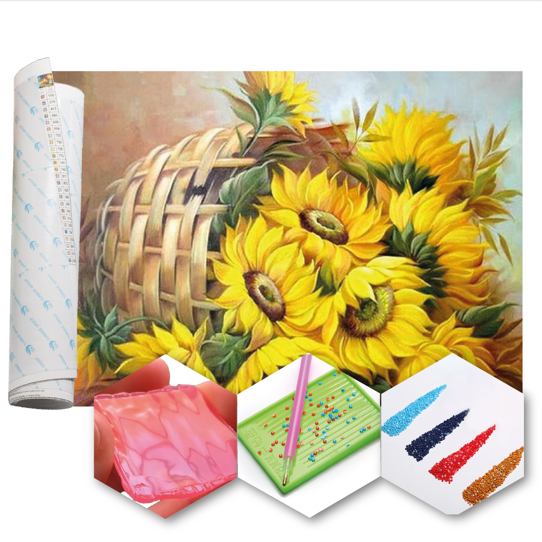 Kit Arte com Diamante - Girassol no Cesto