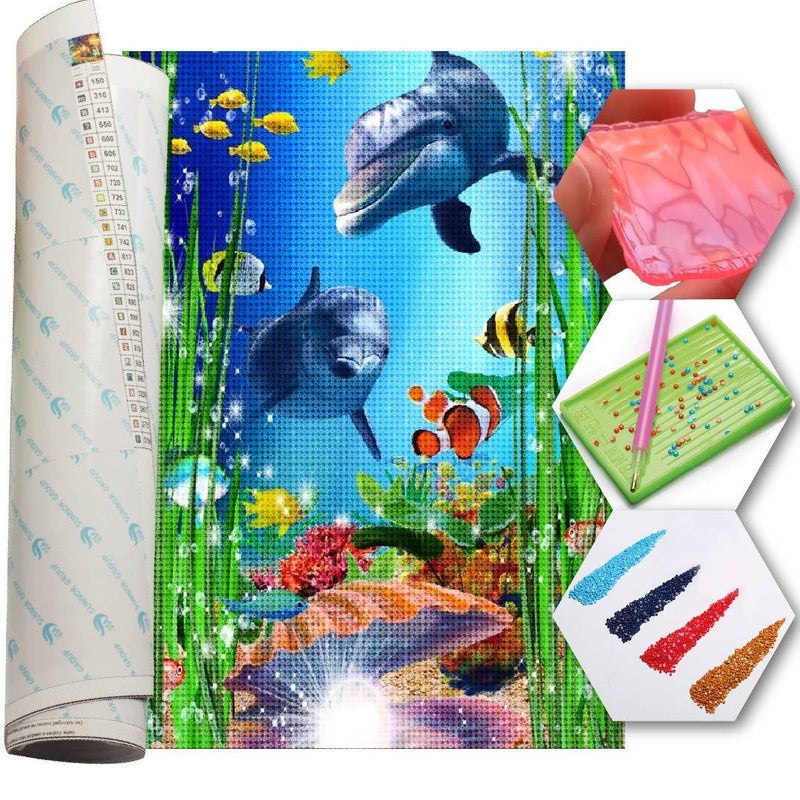 Kit Arte com Diamantes - Golfinhos e Perola Brilhante