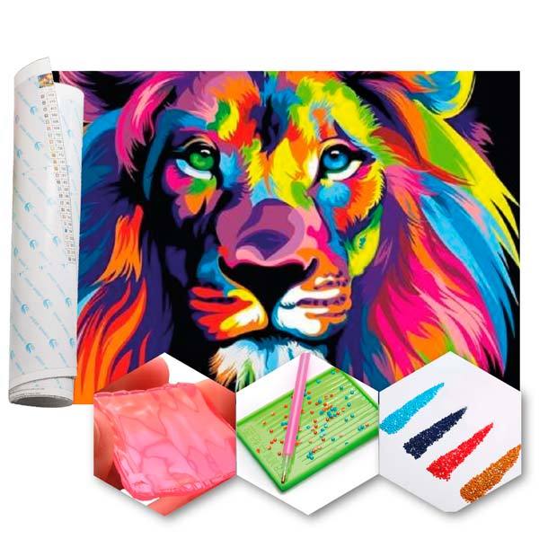Kit Arte com Diamante - Leão Psicodélico
