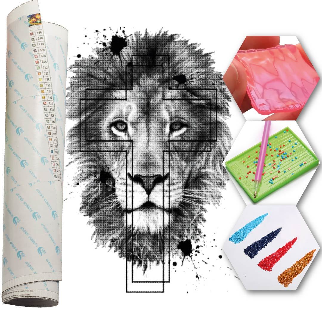 Kit Arte com Diamante - Leão com Cruz