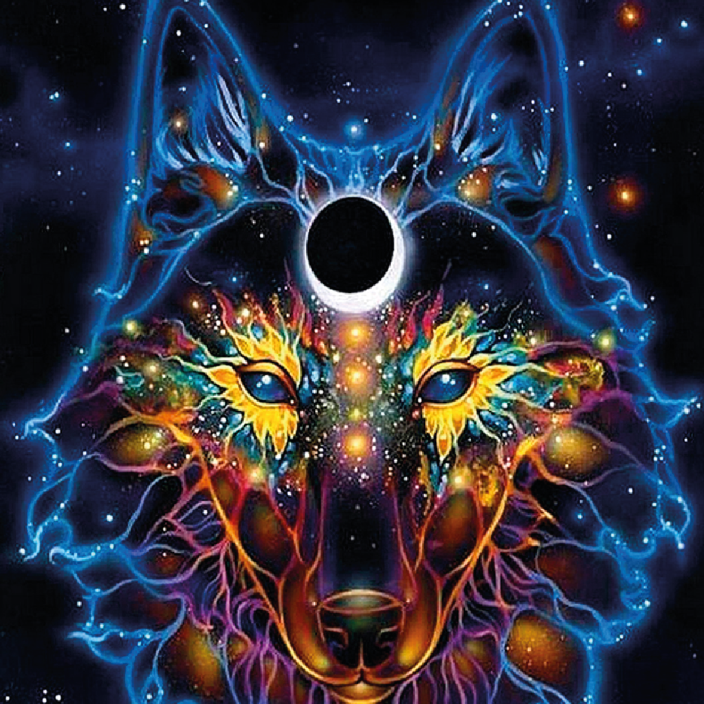 Kit Arte com Diamante - Lobo Neon