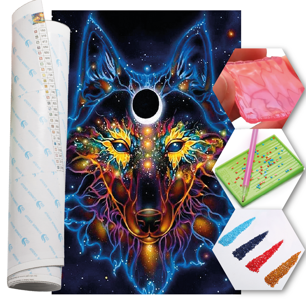Kit Arte com Diamante - Lobo Neon
