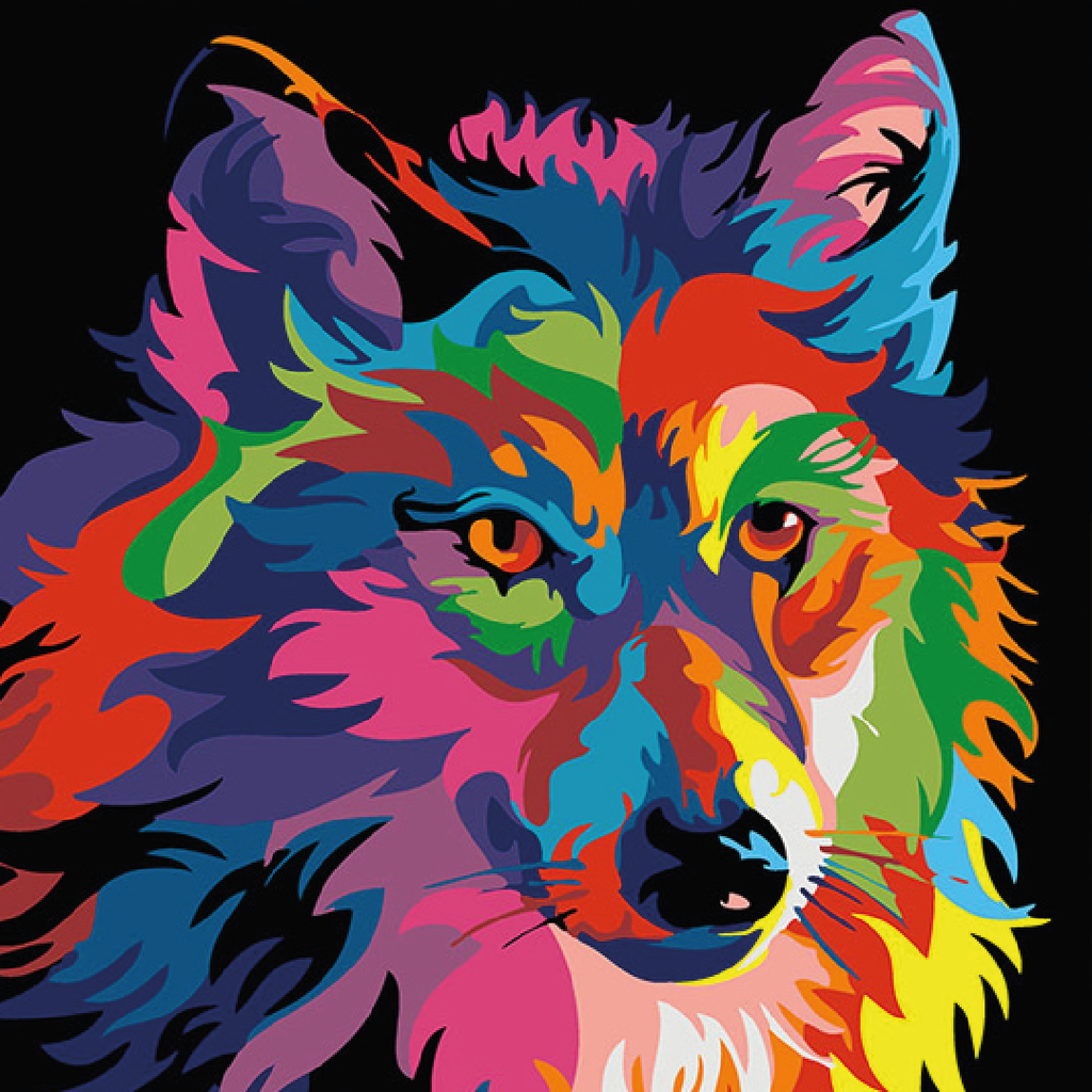 Kit Arte com Diamante - Lobo Psicodélico