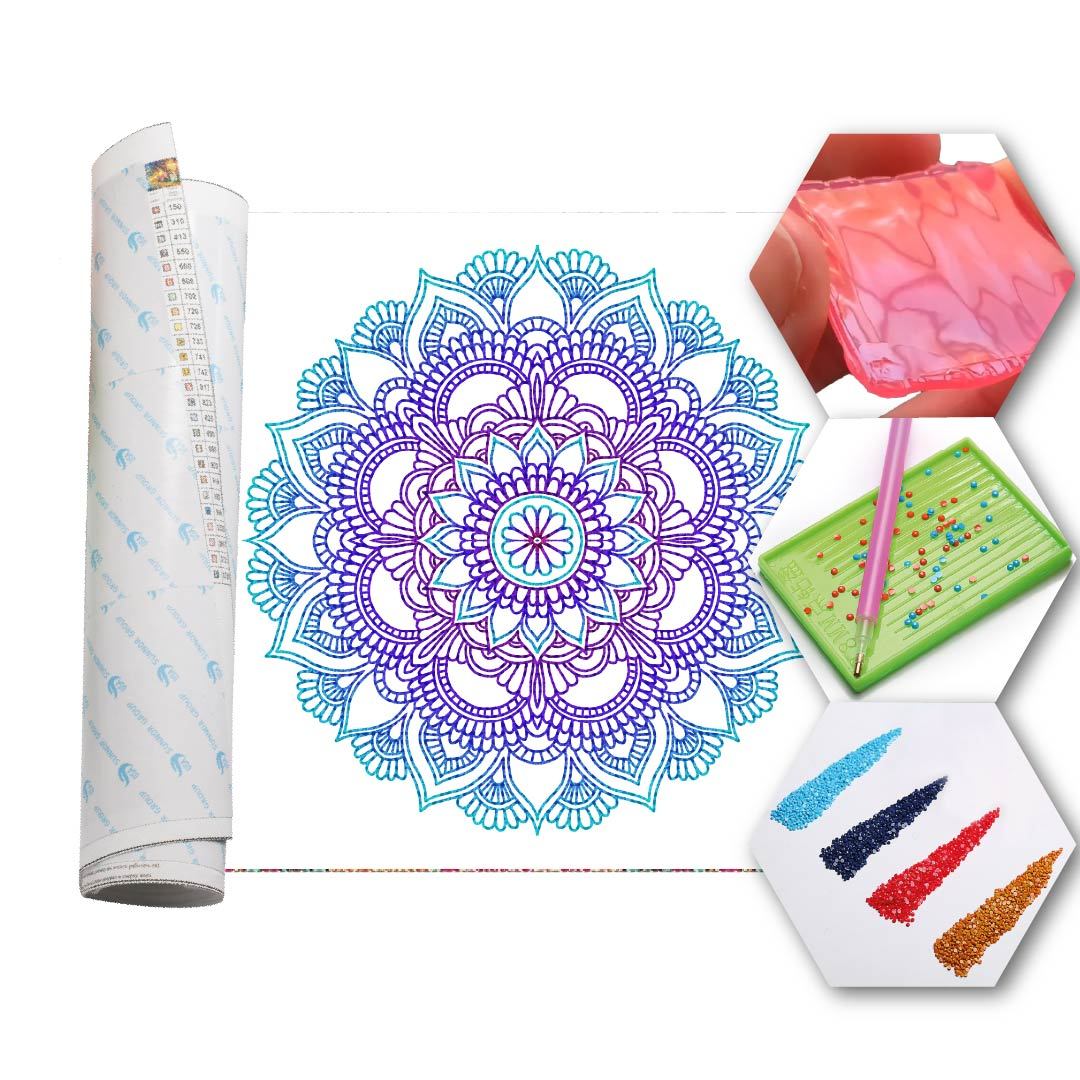 Kit Arte com Diamante - Mandala Degradê de Azul