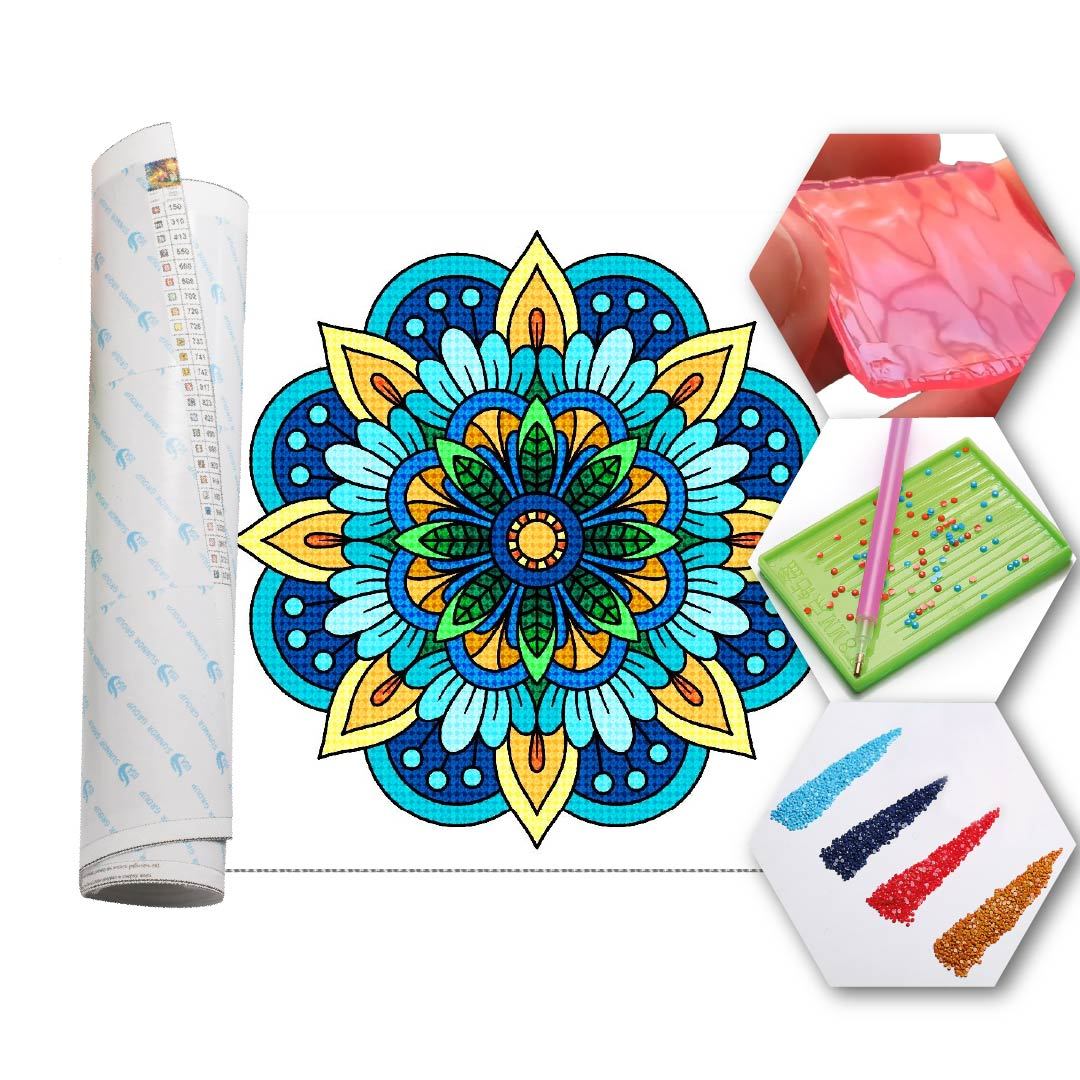 Kit Arte com Diamante - Mandala Flor Azul