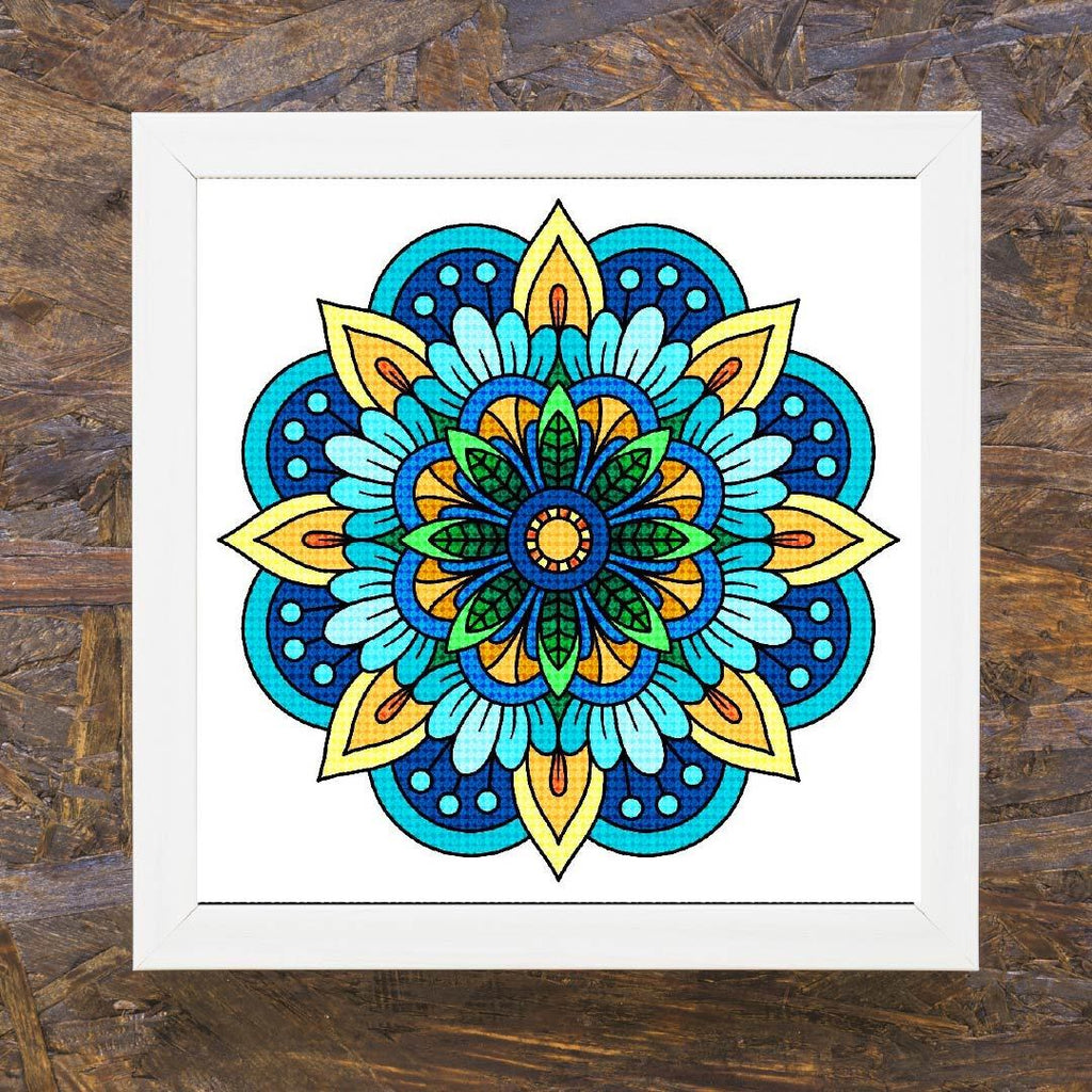 Kit Arte com Diamante - Mandala Flor Azul