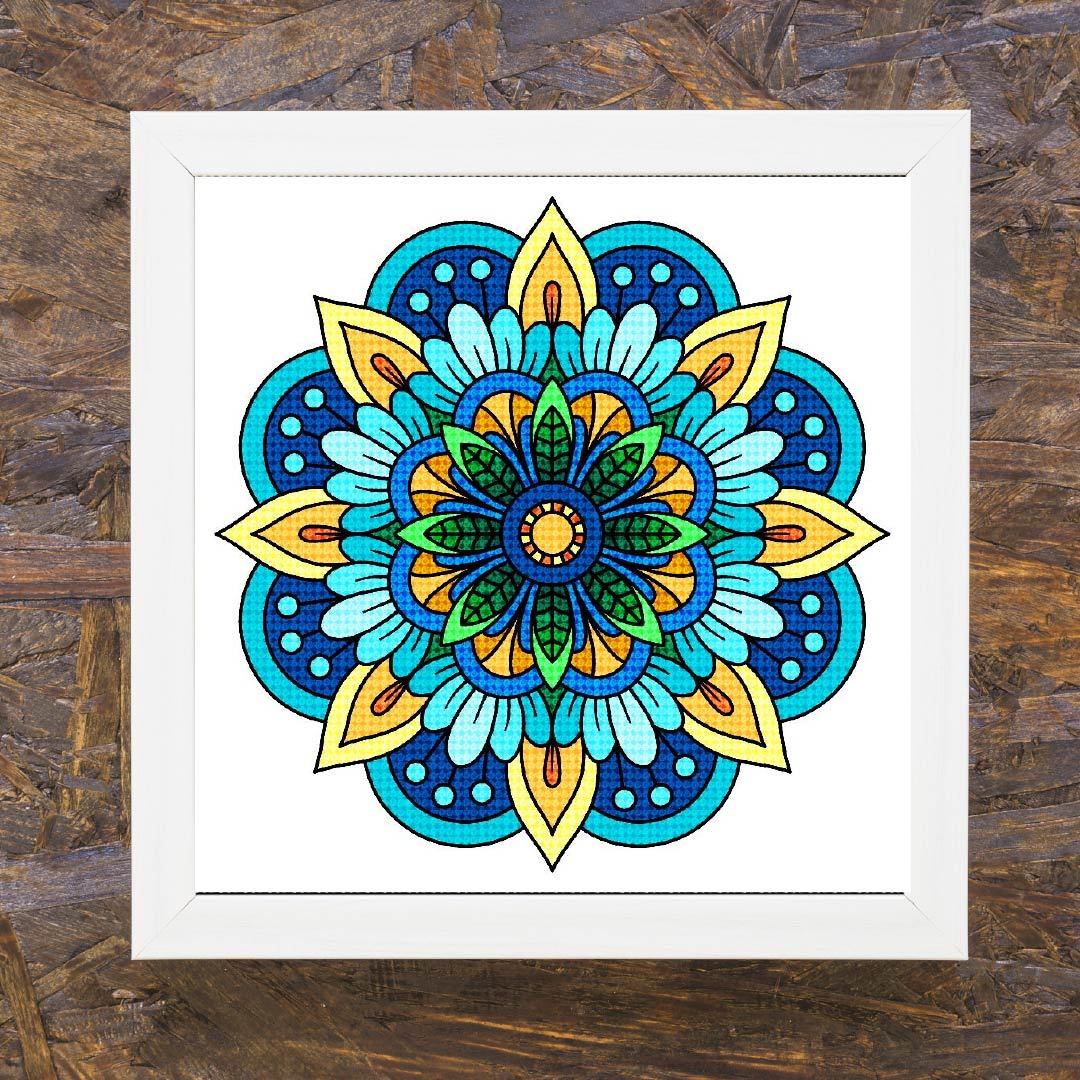 Kit Arte com Diamante - Mandala Flor Azul
