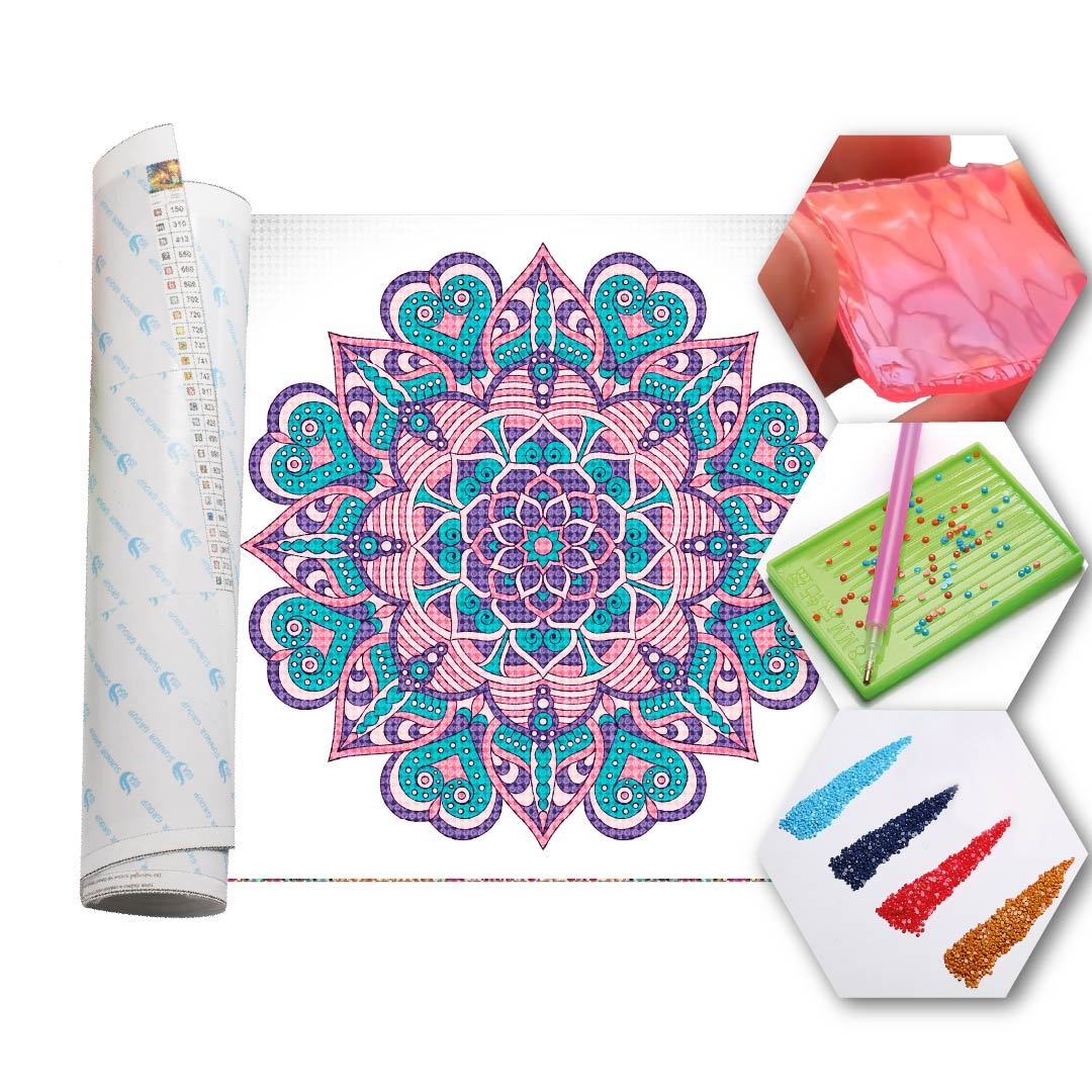 Kit Arte com Diamante - Mandala Rosa Bebe