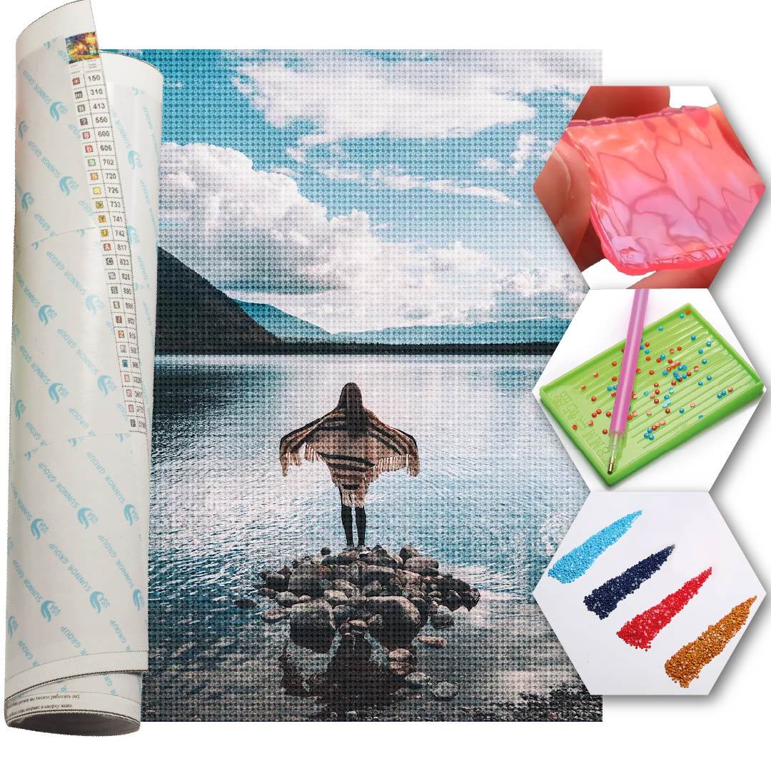 Kit Arte com Diamante - Moça no Lago