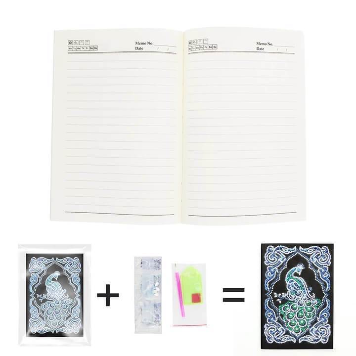 Caderno de pintura de diamante de pavão esmeralda
