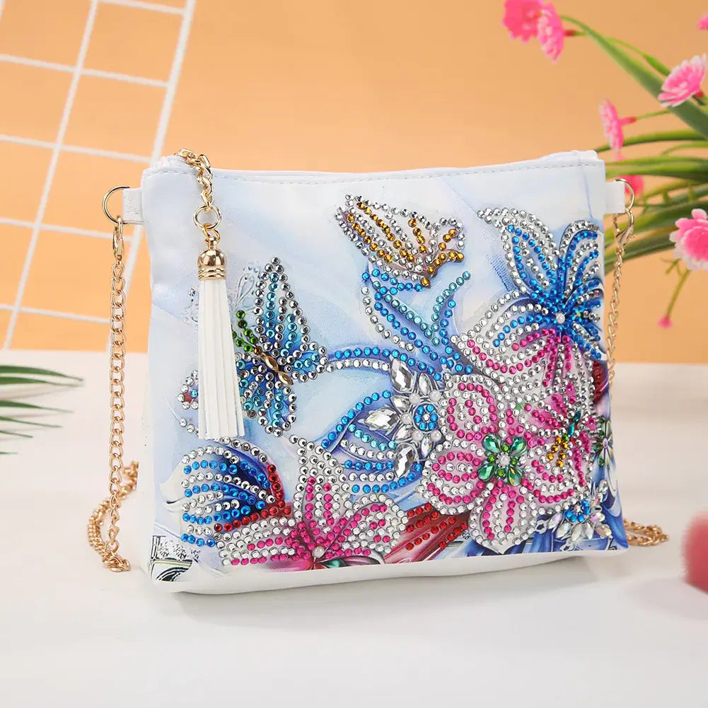 Bolsa de pintura de diamante faça você mesmo com flores e borboletas