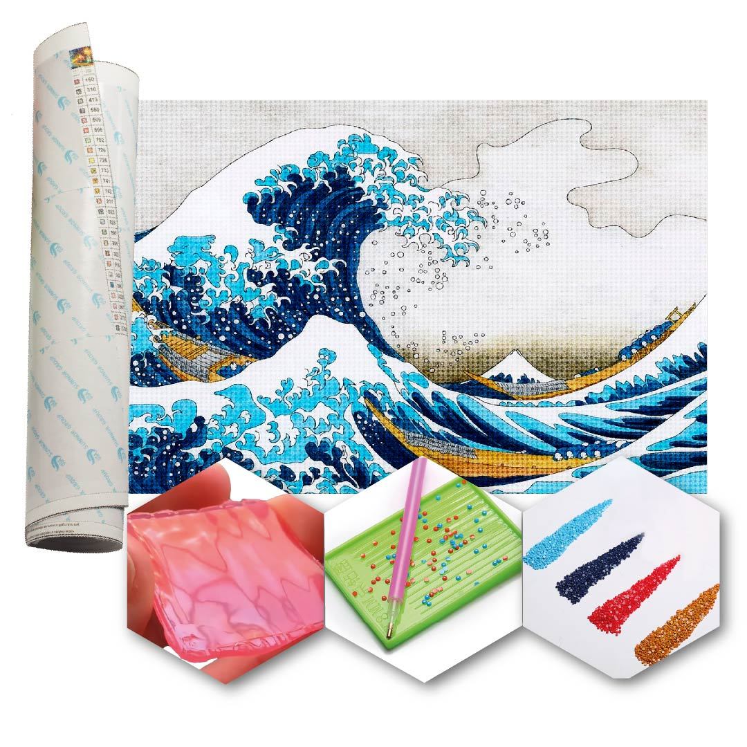 Kit Arte com Diamante - Onda do Monte Fuji