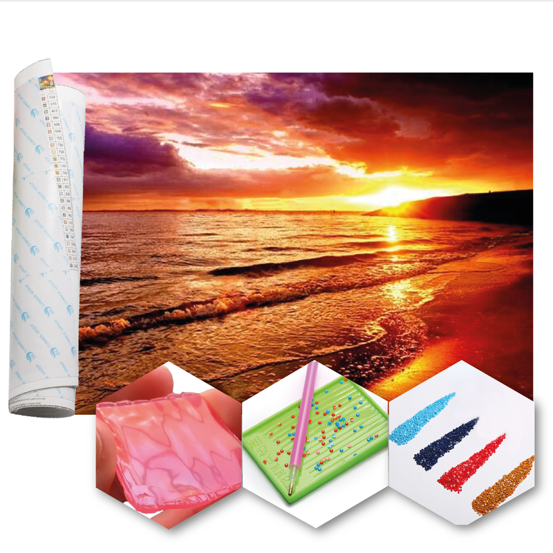 Kit Arte com Diamante - Por do Sol Avermelhado