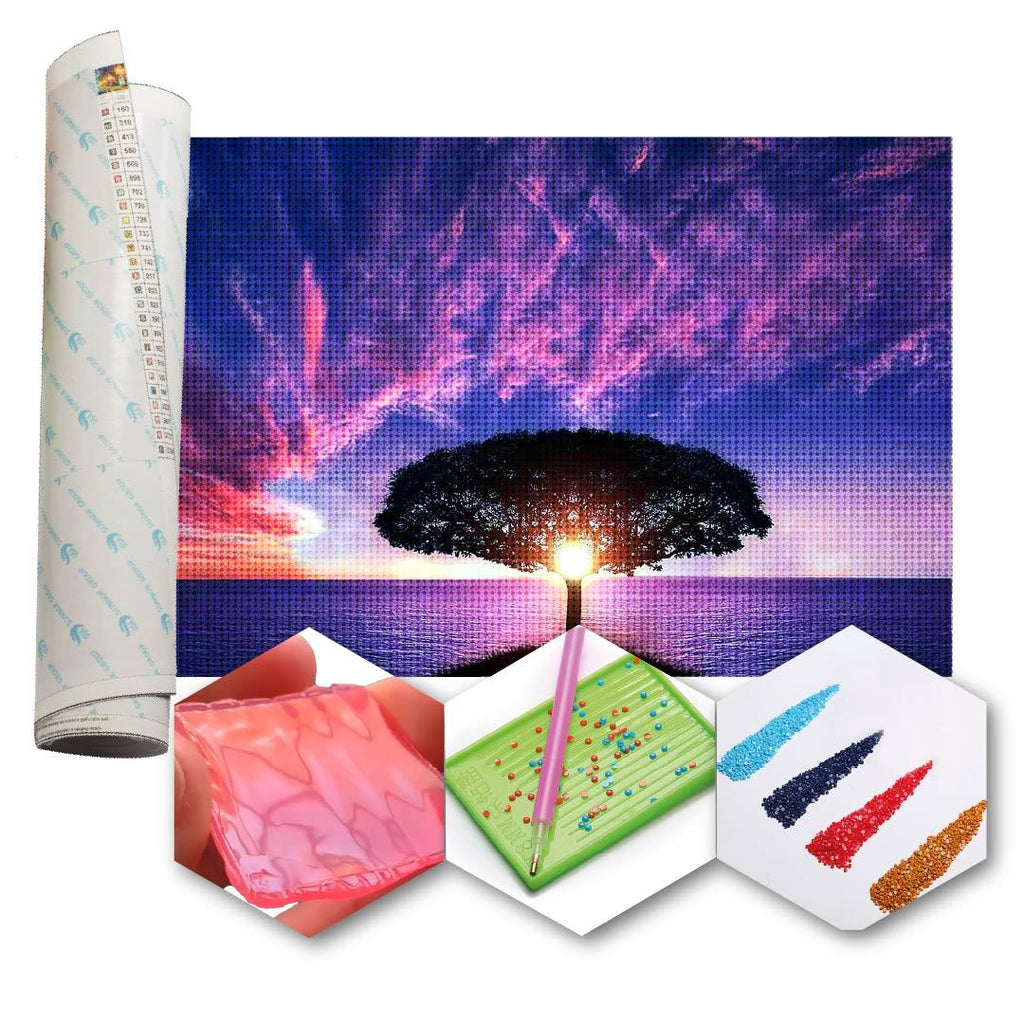 Kit Arte com Diamante - Por do Sol na Árvore