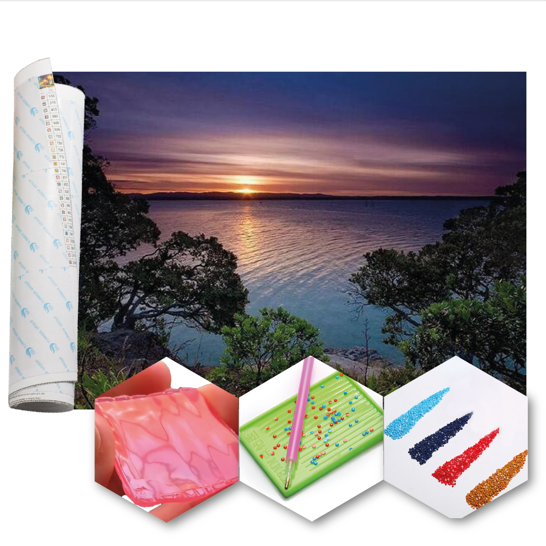 Kit Arte com Diamante - Por do Sol no Oceano
