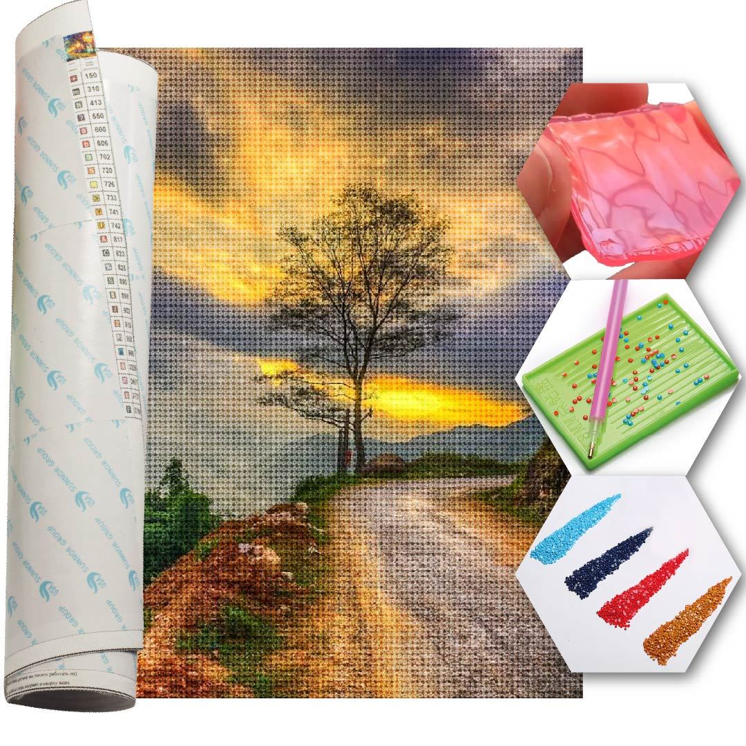 Kit Arte com Diamante - Por do Sol na Estrada