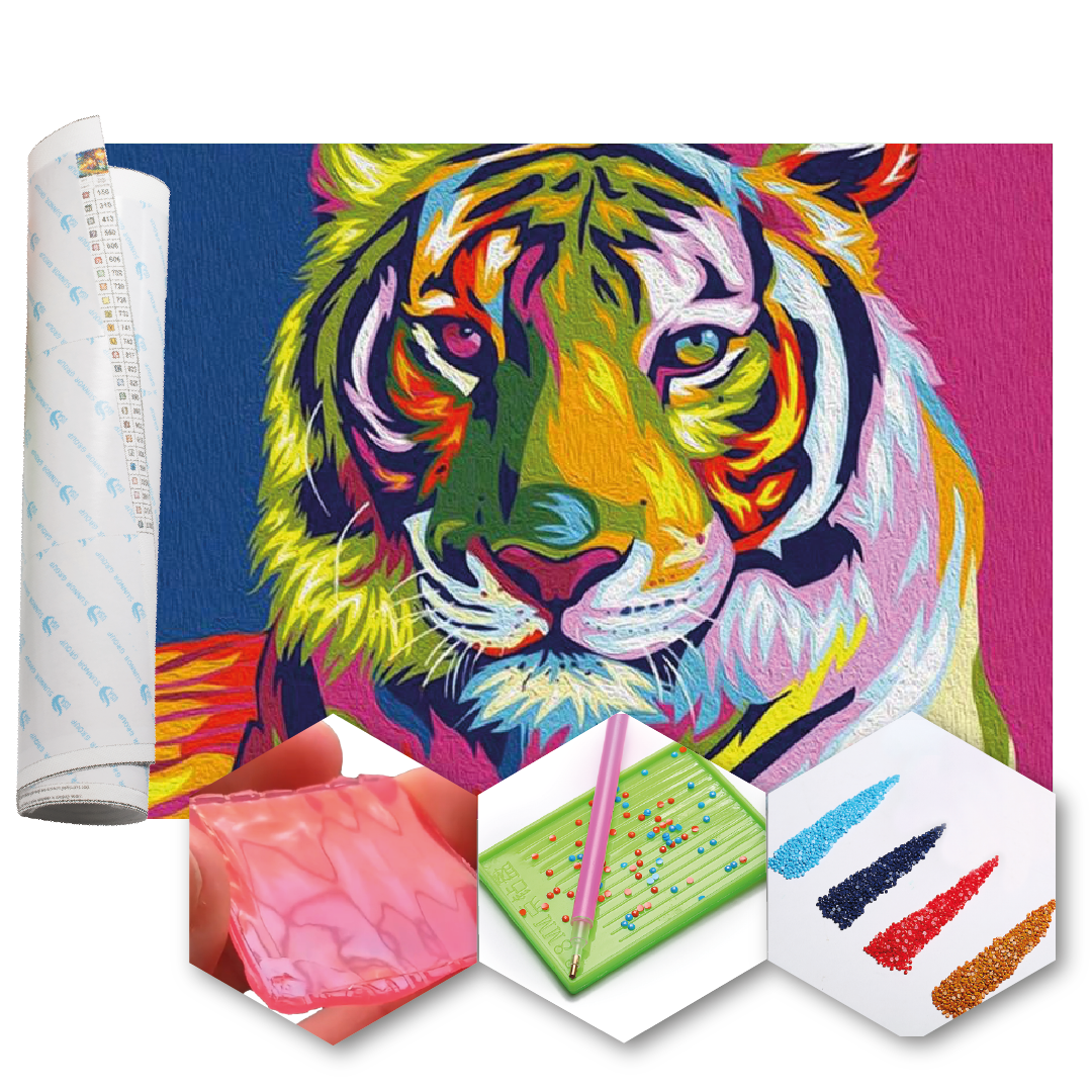 Kit Arte com Diamante - Tigre Psicodélico