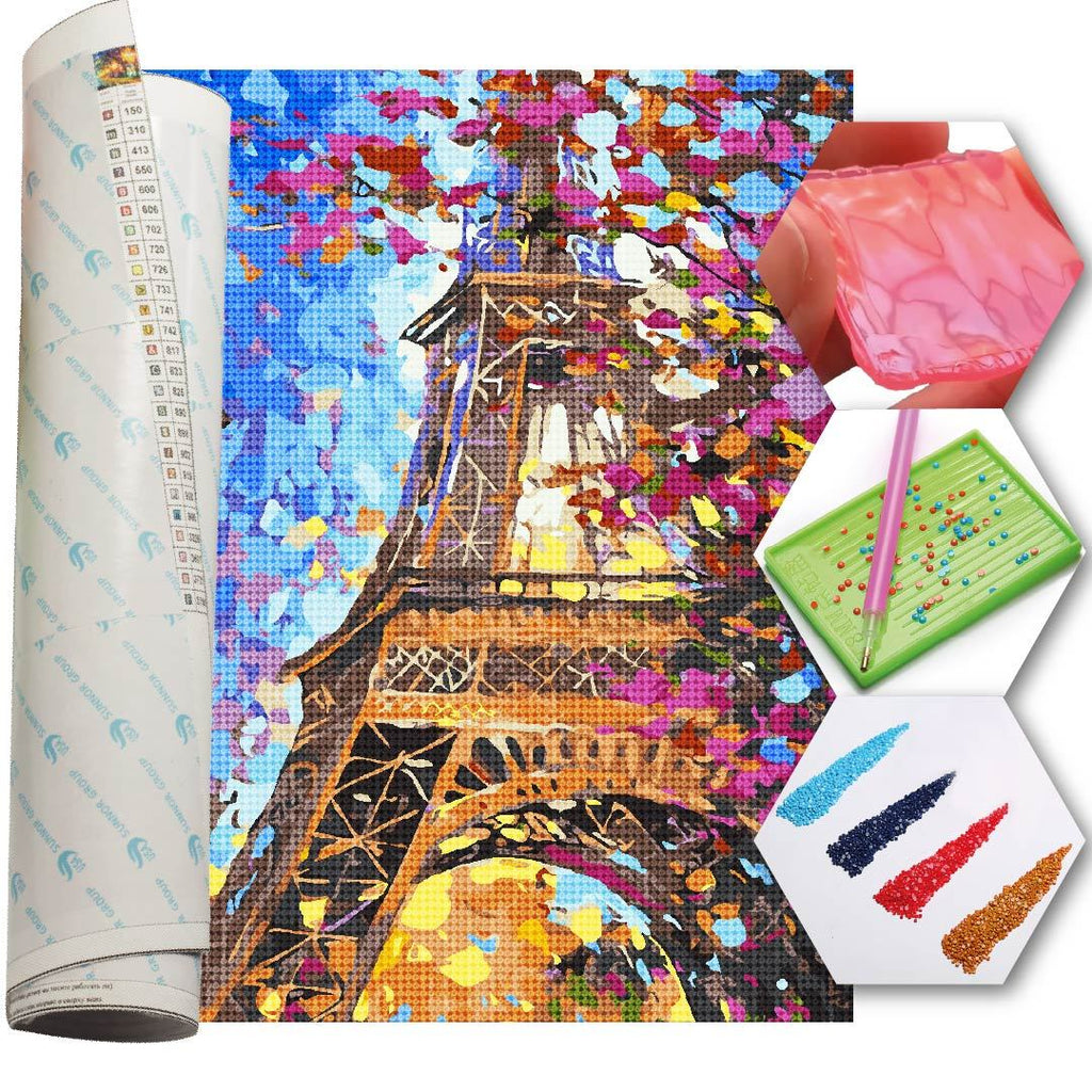 Kit Arte com Diamante - Torre Eiffel e Flores