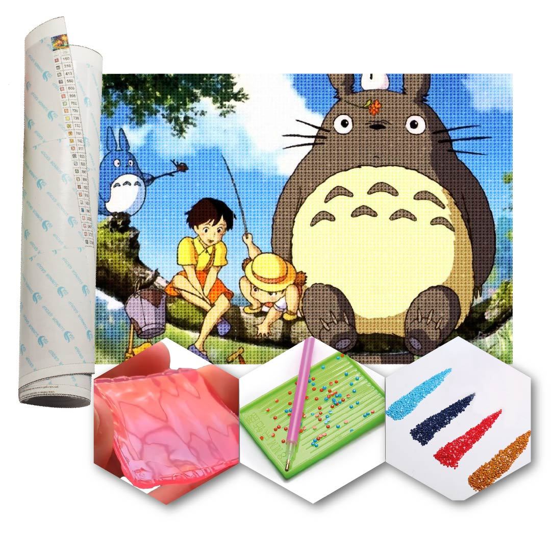 Kit Arte com Diamante - Totoro Na Árvore