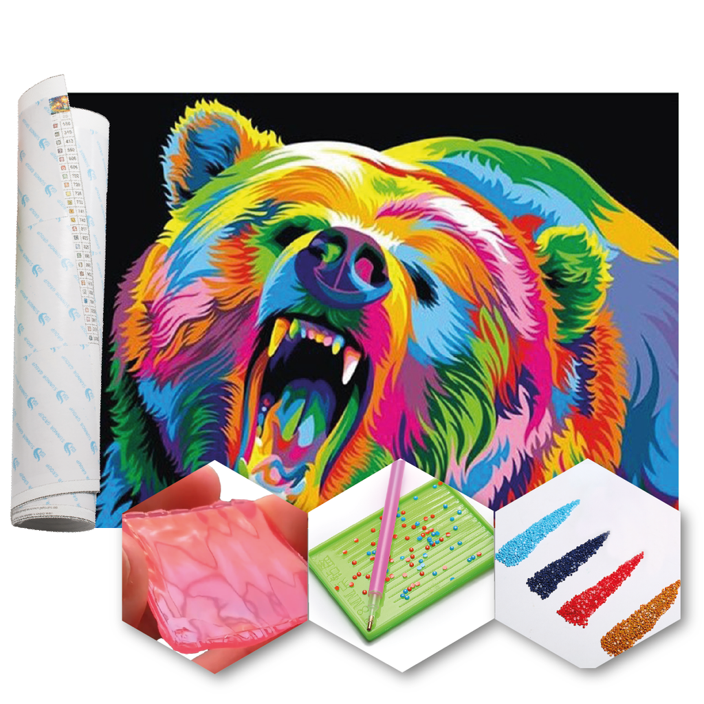 Kit Arte com Diamante - Urso Psicodélico