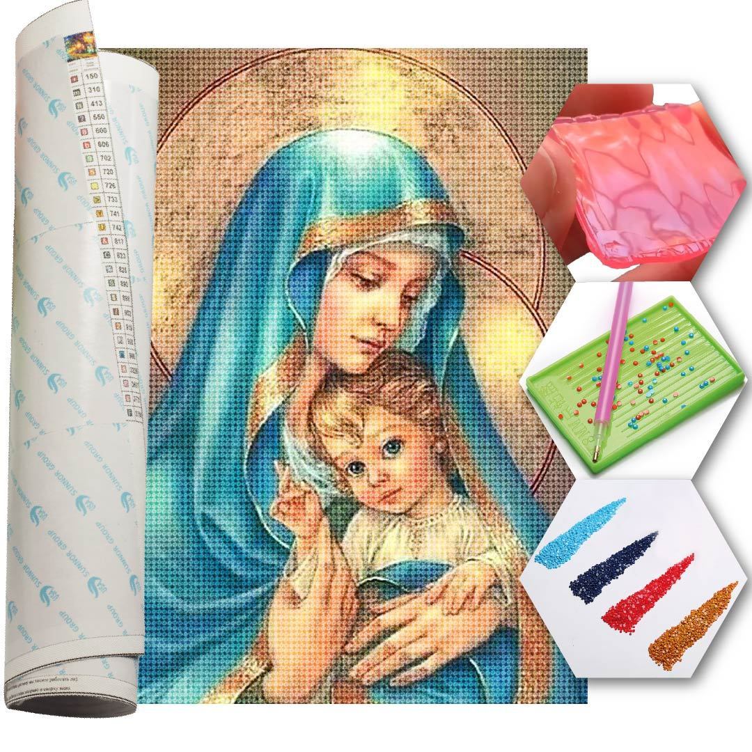 Kit Arte com Diamante - Virgem Maria e Jesus