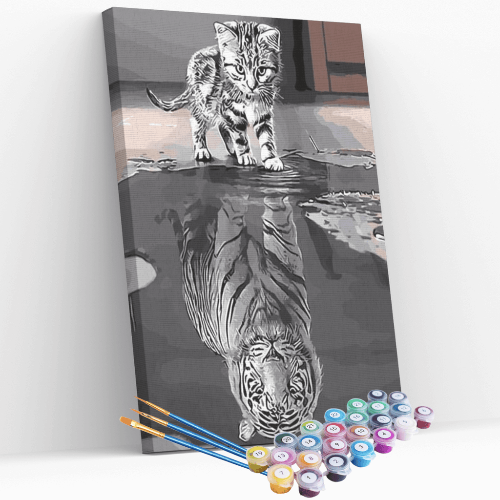 Kit pintura numerada - Gato Tigre P&B