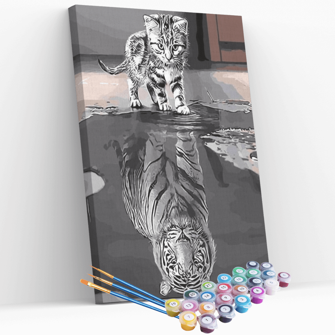 Kit pintura numerada - Gato Tigre P&B