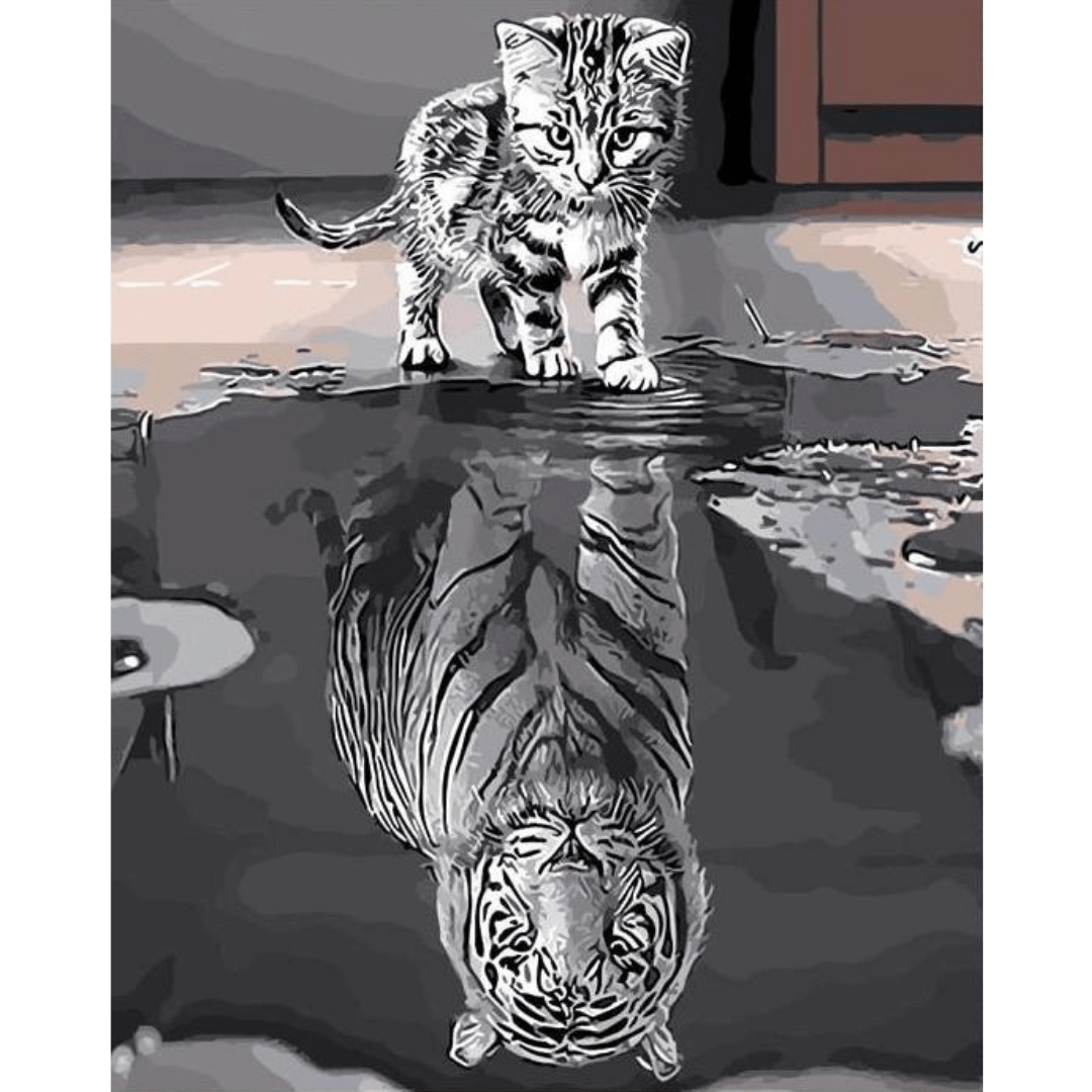 Kit pintura numerada - Gato Tigre P&B