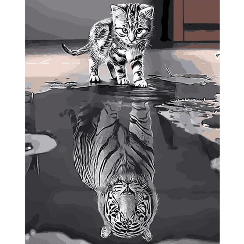 Kit pintura numerada - Gato Tigre P&B