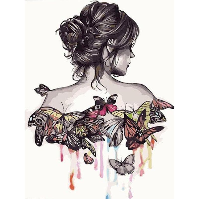 Kit pintura numerada - Mulher de costas borboletas
