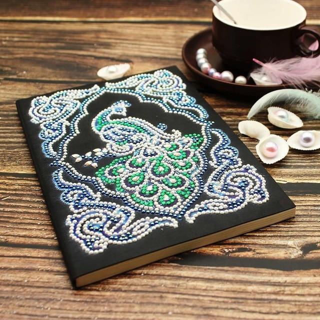Caderno de pintura de diamante de pavão esmeralda
